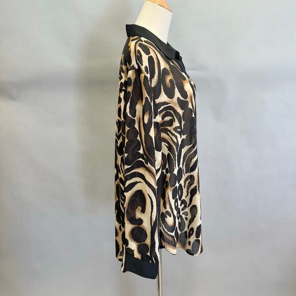 Chico's Ocelot Print Button Up Long Sleeve Blouse Sheer US Size XXL Chicos 4 - Picture 7 of 15